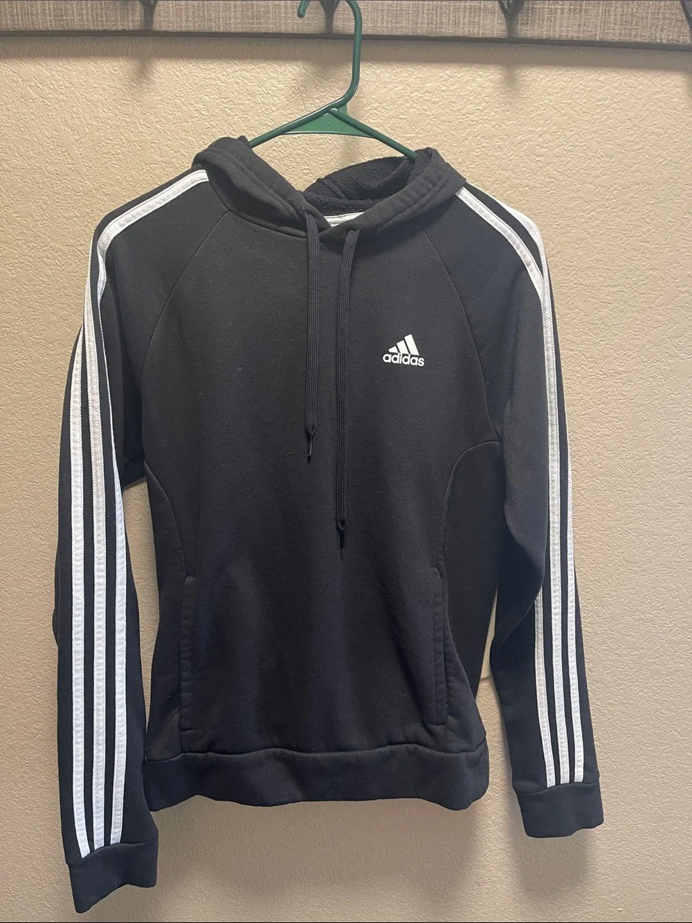adidas Black Crewneck Hoodie with White Three-Stripe Sleeves